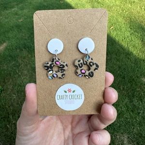 Handmade Rainbow Cheetah Print Dangly Polymer Clay Earrings